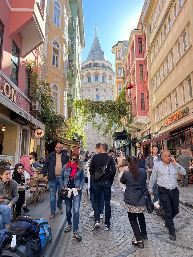 Street view of the Galata Tower in Istanbul